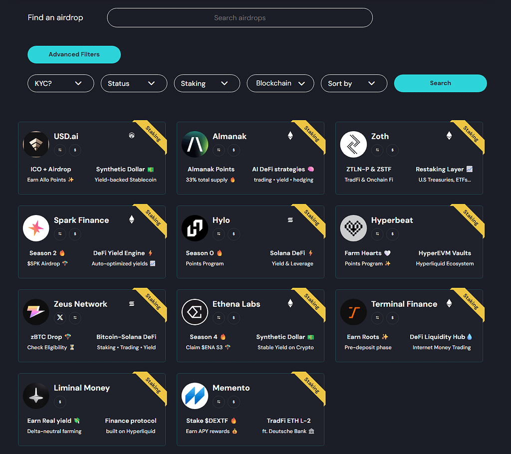 Airdrops de piquetagem atuais