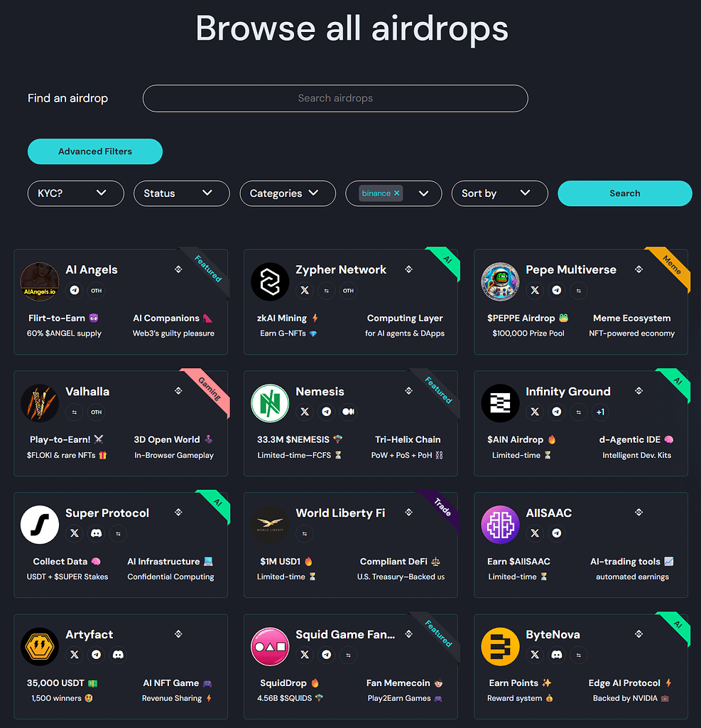 List of BNB Airdrops 2025