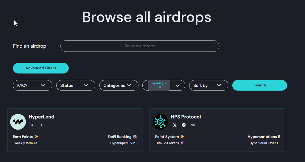 Hyperliquid -Ökosystem Airdrops