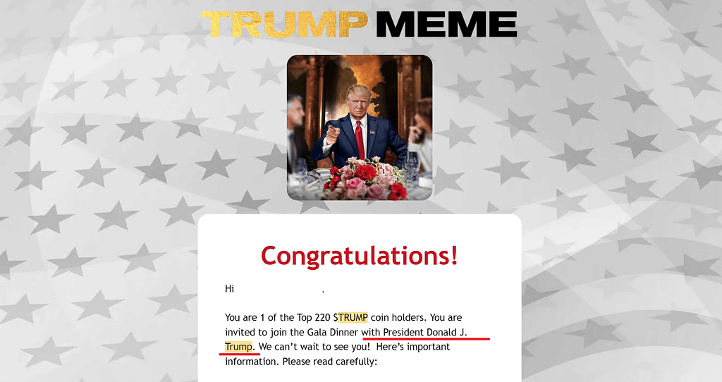 Convite de jantar de meme Trump