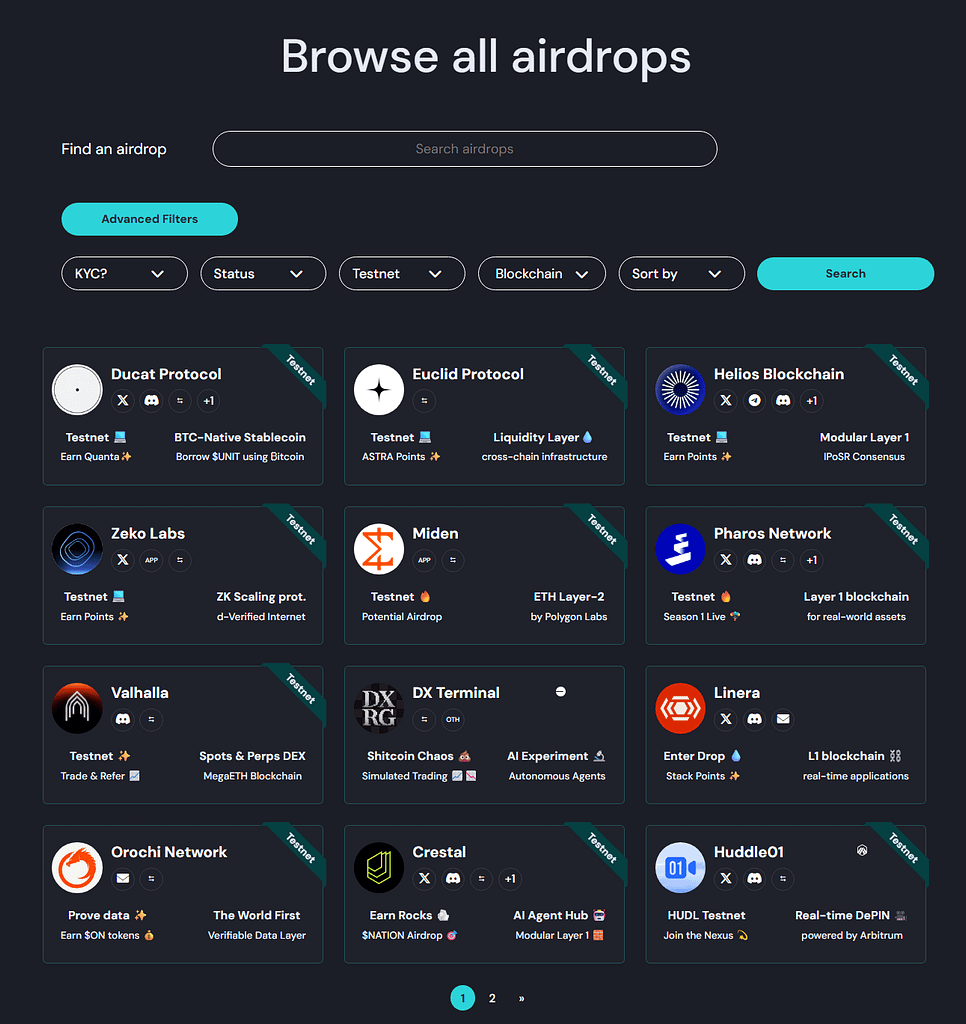 Encontre o TestNet AirDrops